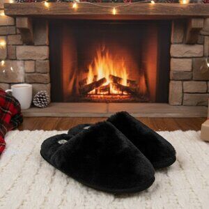 Dluxe by Dearfoams Ladies Luella Memory Foam Black Slippers No Scuff LARGE 9 10